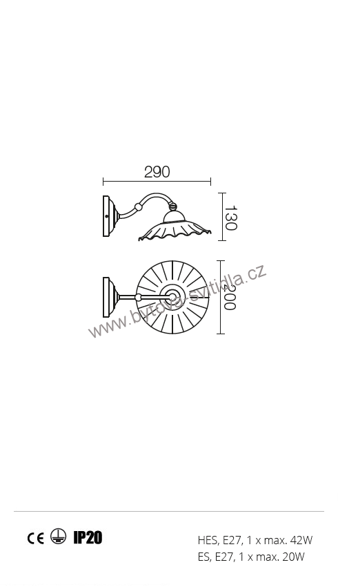 Redo LEA 02-901 + CF21 - Retro nástěnné svítidlo s keramickým stínidlem Ø 21,5cm
