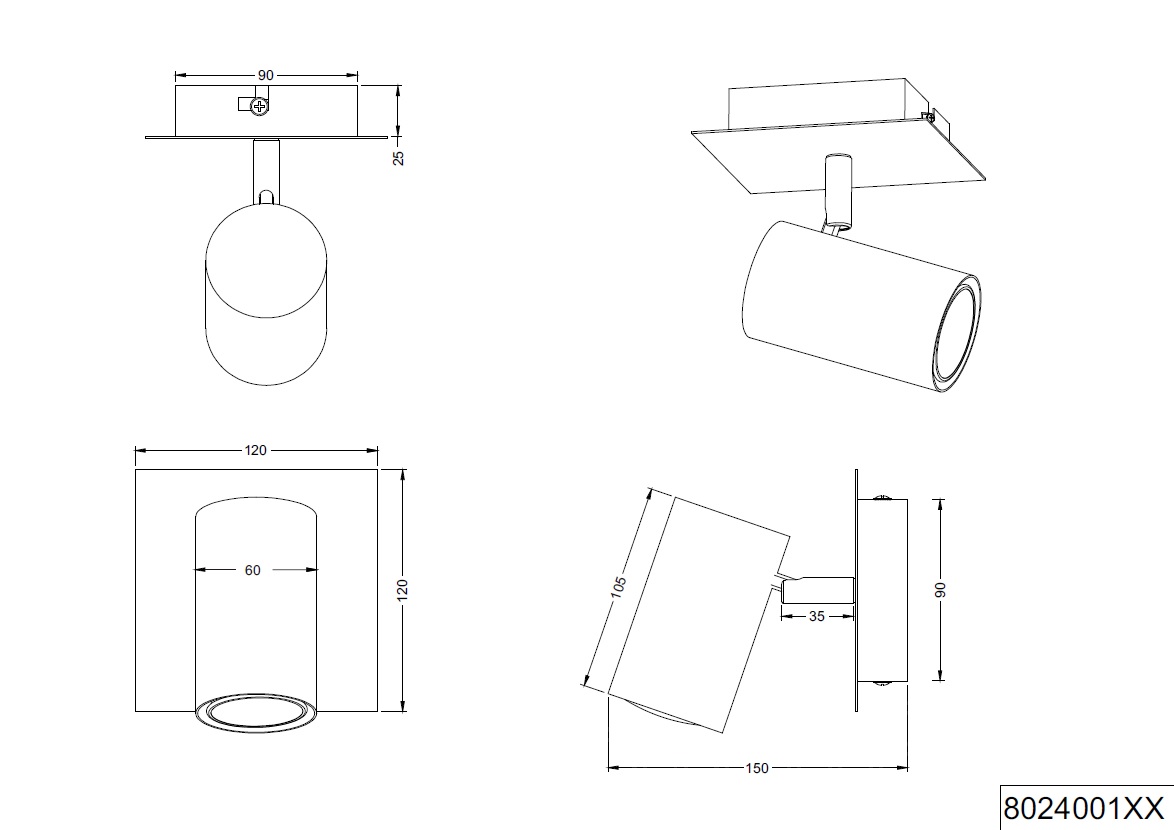 Trio Leuchten 802400132 MARLEY black - Nástěnné bodové svítidlo v černé barvě