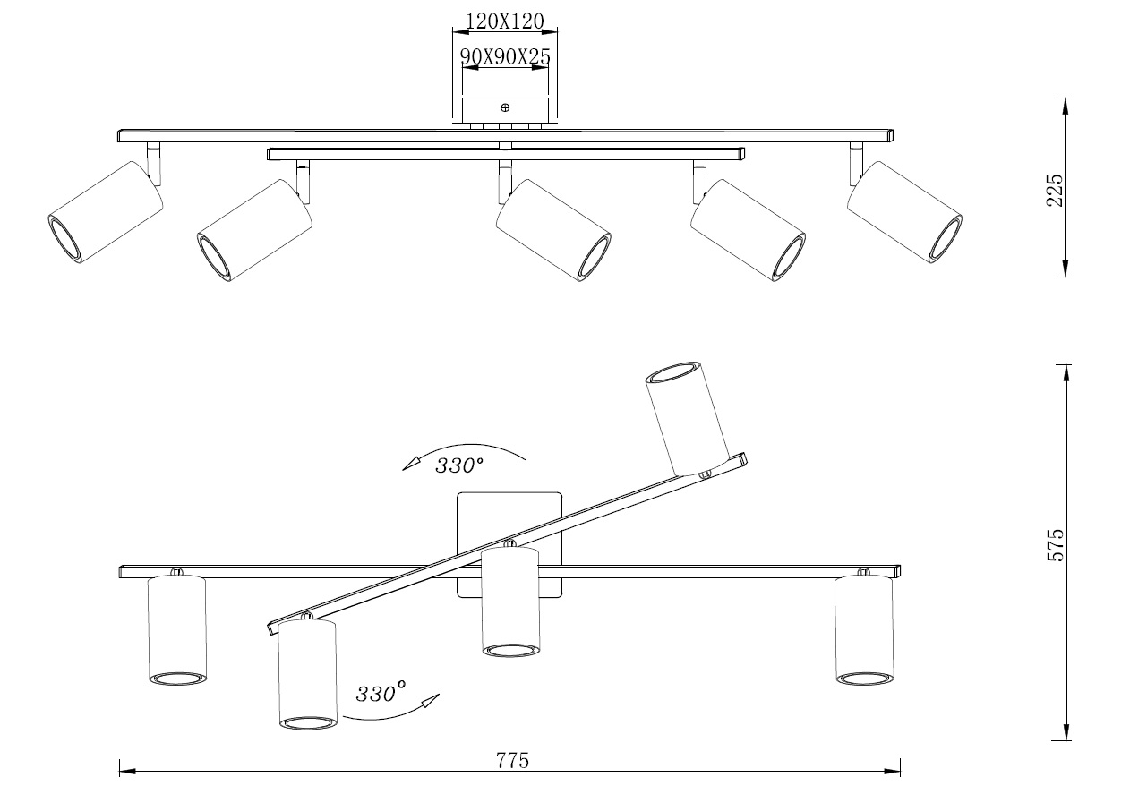 Trio Leuchten 612400532 MARLEY black  - Stropní bodové svítidlo v černé barvě 5 x GU10