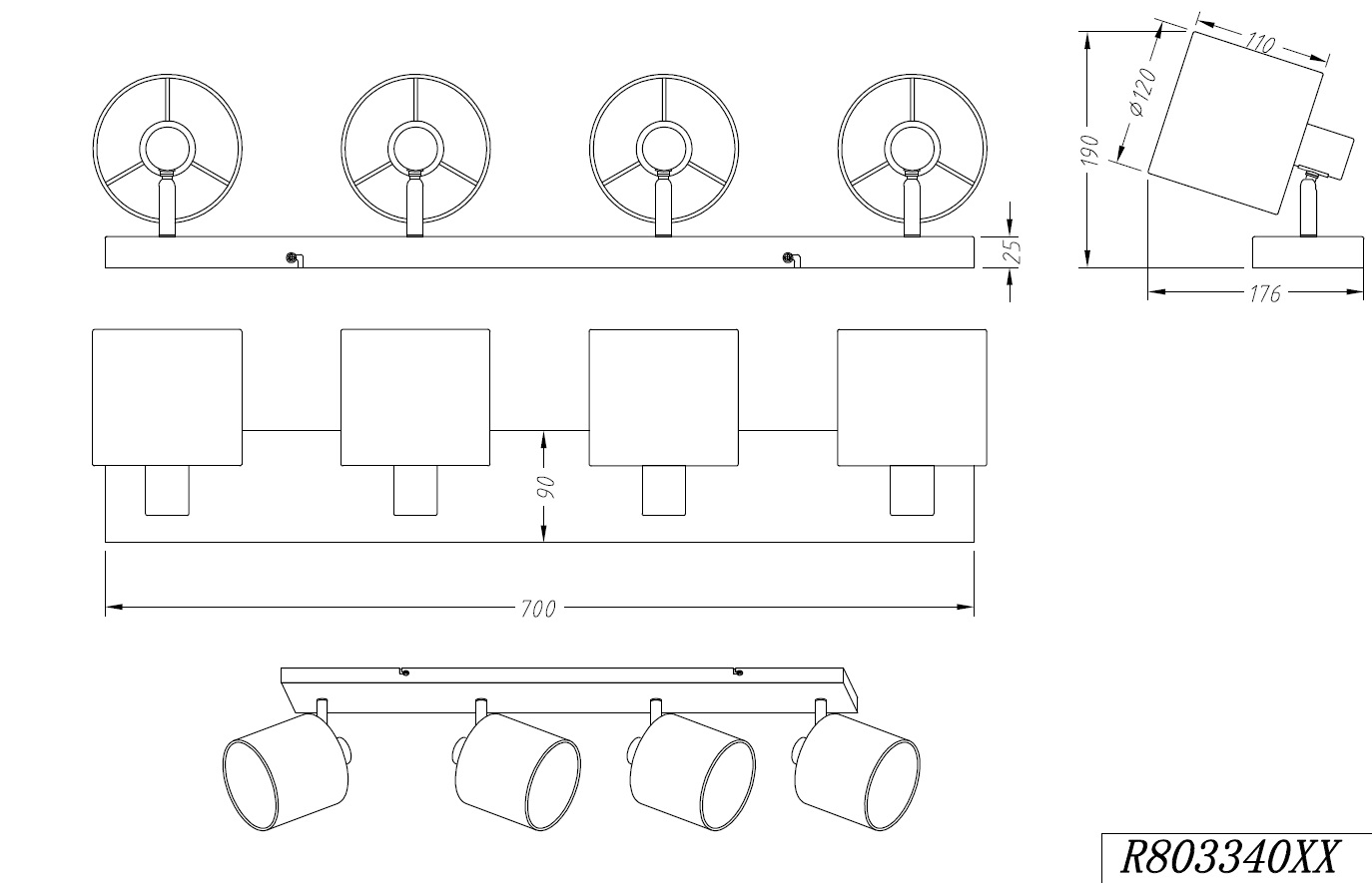 Trio Leuchten R80334079 TOMMY - Stropní svítidlo s textilními stínidly 4 x E14 / černo zlatá