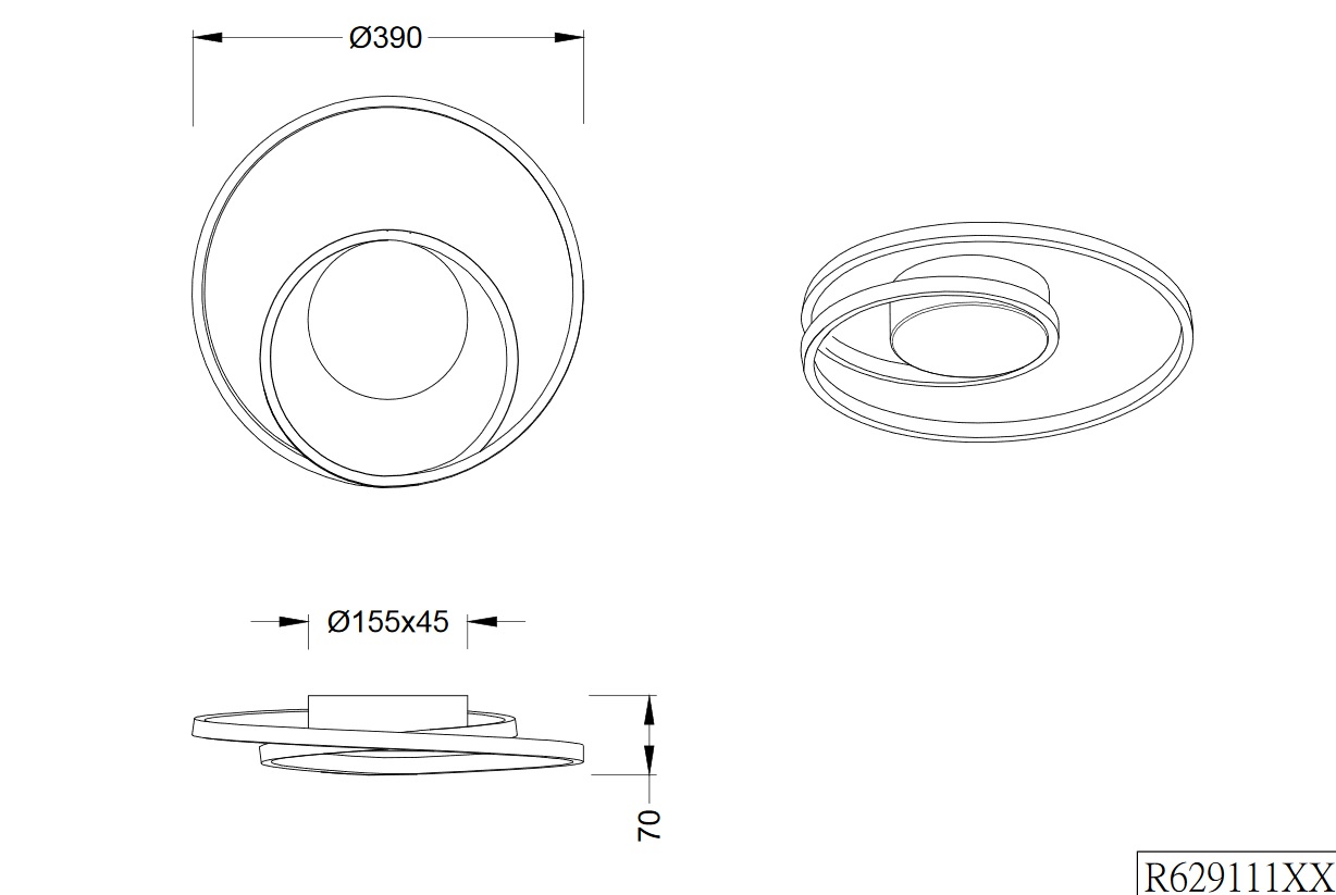 Trio Leuchten R62911131 ZIBAL - Stropní lustr stmívatelný klasickým vypínačem, LED 22W, 3000K, 2200lm, Ø 39cm