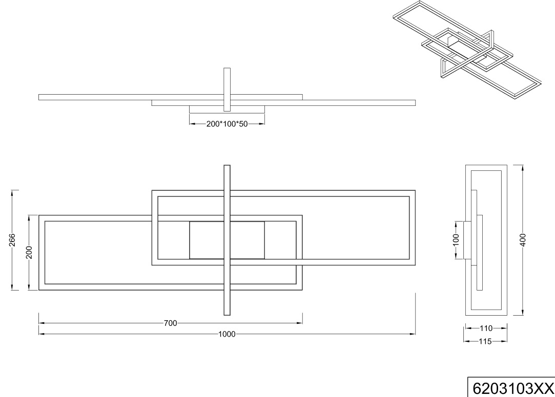 Trio Leuchten 620310307 SALINAS- Stropní LED svítidlo krokově stmívatelné nástěnným vypínačem, LED 34W, 3000K, 100x26cm, matný nikl