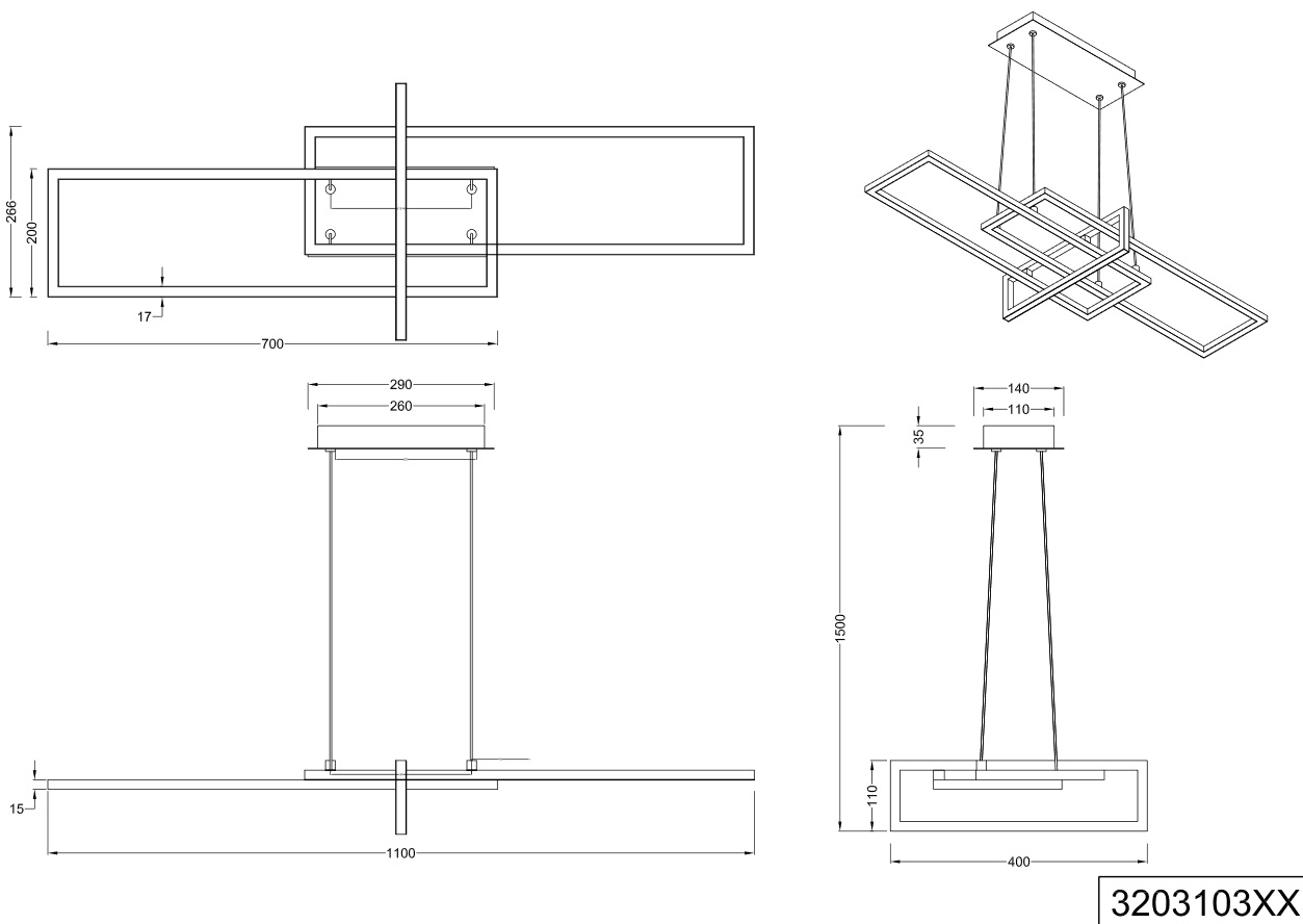 Trio Leuchten 320310331 SALINAS- Závěsné LED svítidlo krokově stmívatelné nástěnným vypínačem, LED 34W, 4000K, 110cm, bílá matná