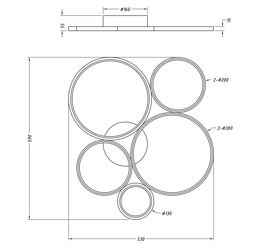 Trio Leuchten 622610532 RONDO - Stropní lustr stmívatelný klasickým vypínačem, LED 49W, 3000K, 53 x 59cm