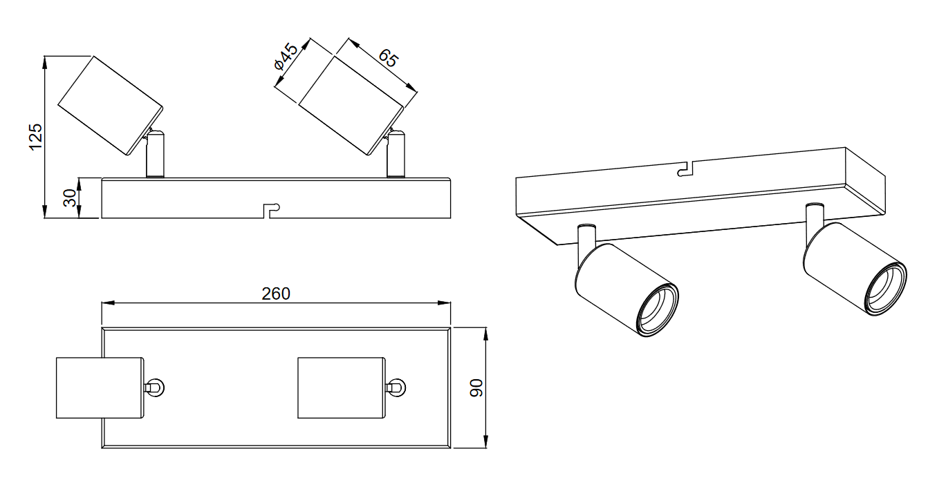 Trio Leuchten R80182032 VANNES - Stropní dvoubodovka v černé barvě 2 x E27