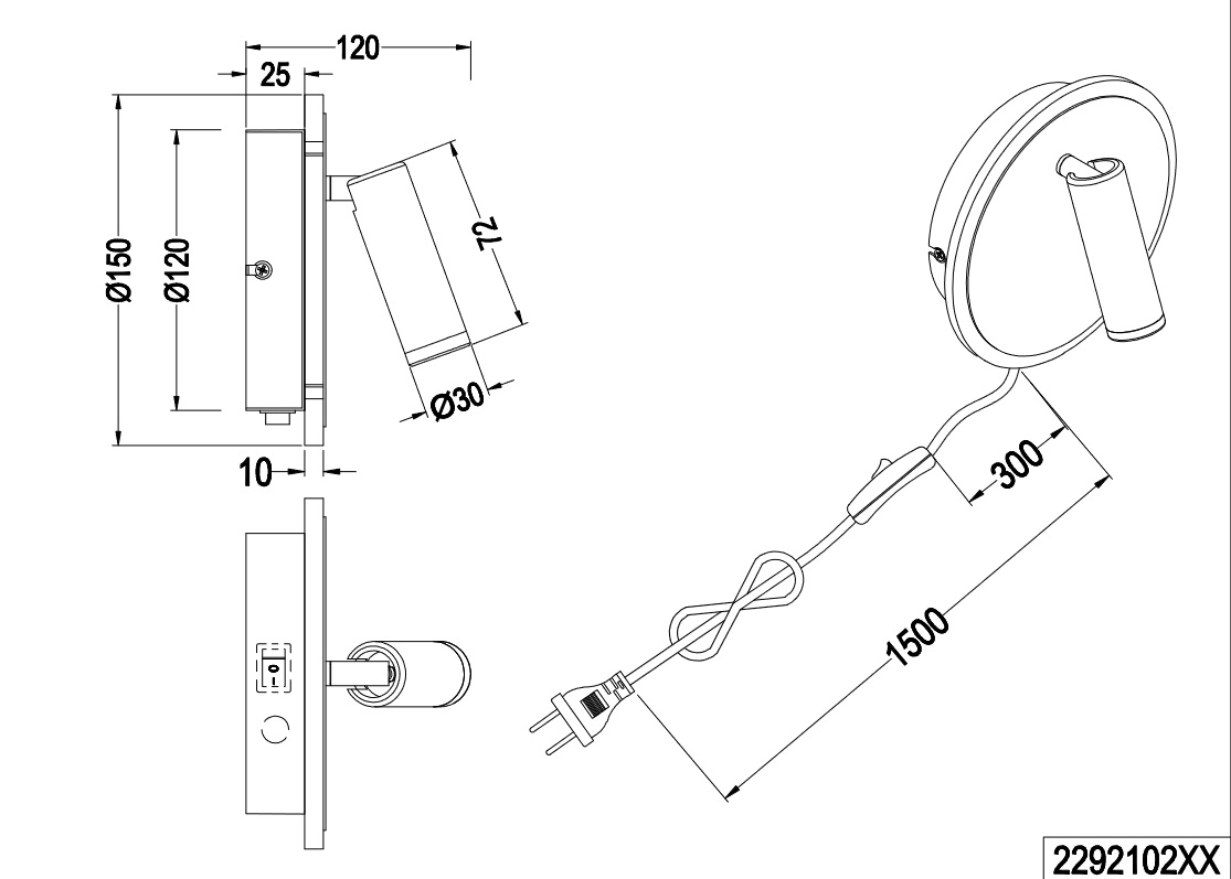 Trio Leuchten 229210231 JORDAN - LED nástěnná lampa k posteli s kabelem, LED 5W + 2W, 3000K, bílá barva