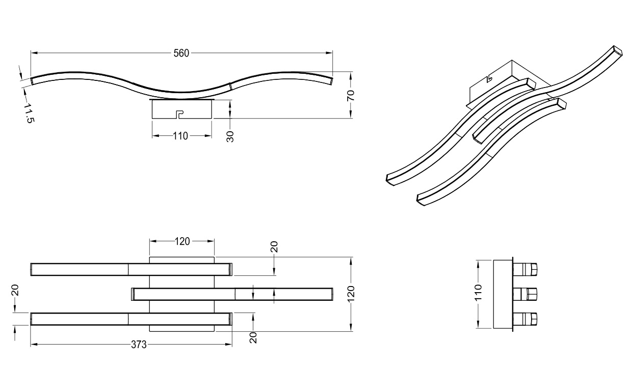 Trio Leuchten R62473135 Route - Stropní LED svítidlo v černé barvě s monturou v imitaci dřeva, 56 x 12cm, 15W, 1500lm, 3000K