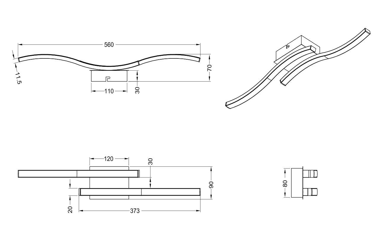 Trio Leuchten R62472135 ROUTE - Stropní LED svítidlo v černé barvě s monturou v imitaci dřeva, 56 x 9cm, 10W, 1000lm, 3000K