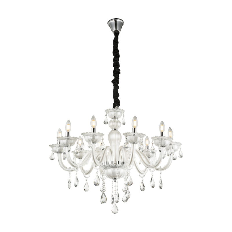 Globo 64118-10 TEEJAY - Závěsný tradiční lustr, bílý s krystalky Ø 71cm, 10 x E14