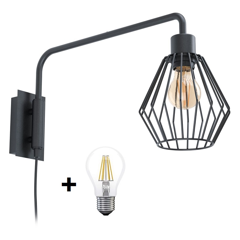Eglo 99349 TABILLANO 1 - Nástěnné retro svítidlo s kabelem do zásuvky + Dárek LED žárovka