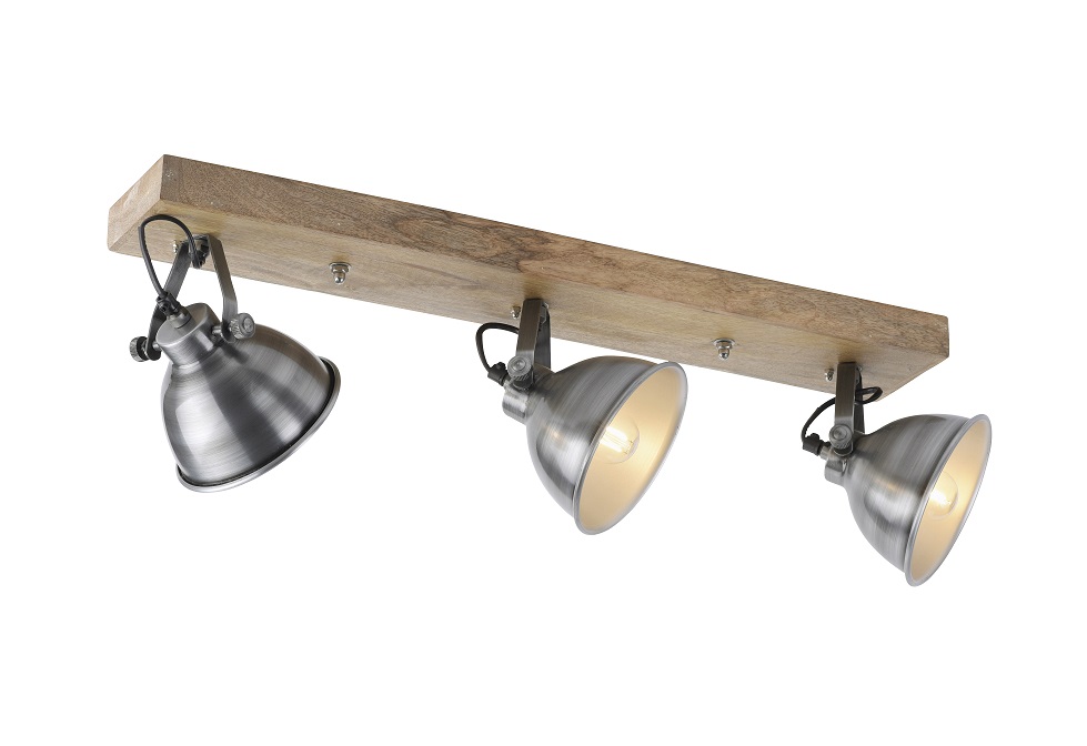 Leuchten Direkt 11983-77 SAMIA - Stropní industriální bodové svítidlo se dřevěnou základnou 3 x E14, 74cm šířka