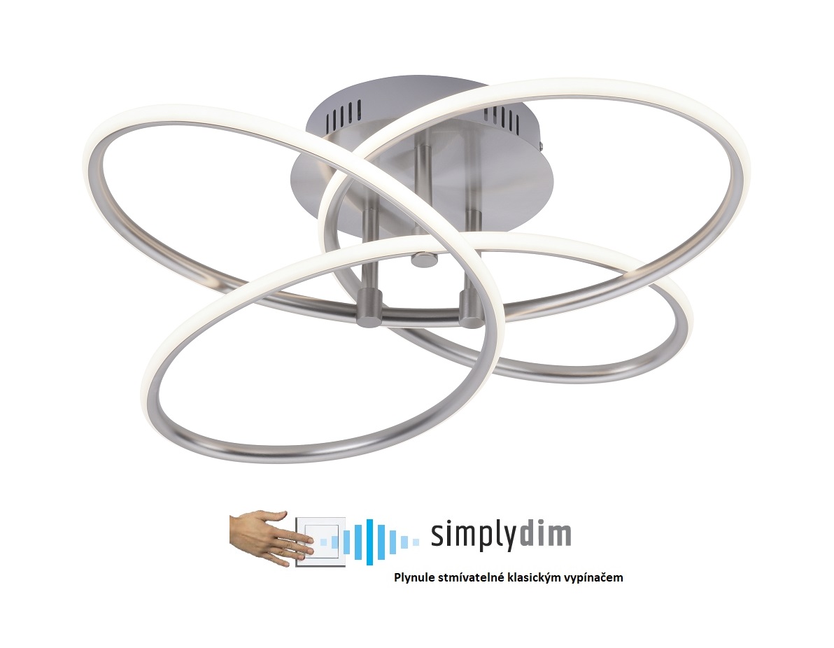 Leuchten Direkt 15660-55 NODE - Stropní moderní LED lustr v matném niklu, plynule stmívatelný vypínačem, LED 30W, 3000K, Ø 60cm