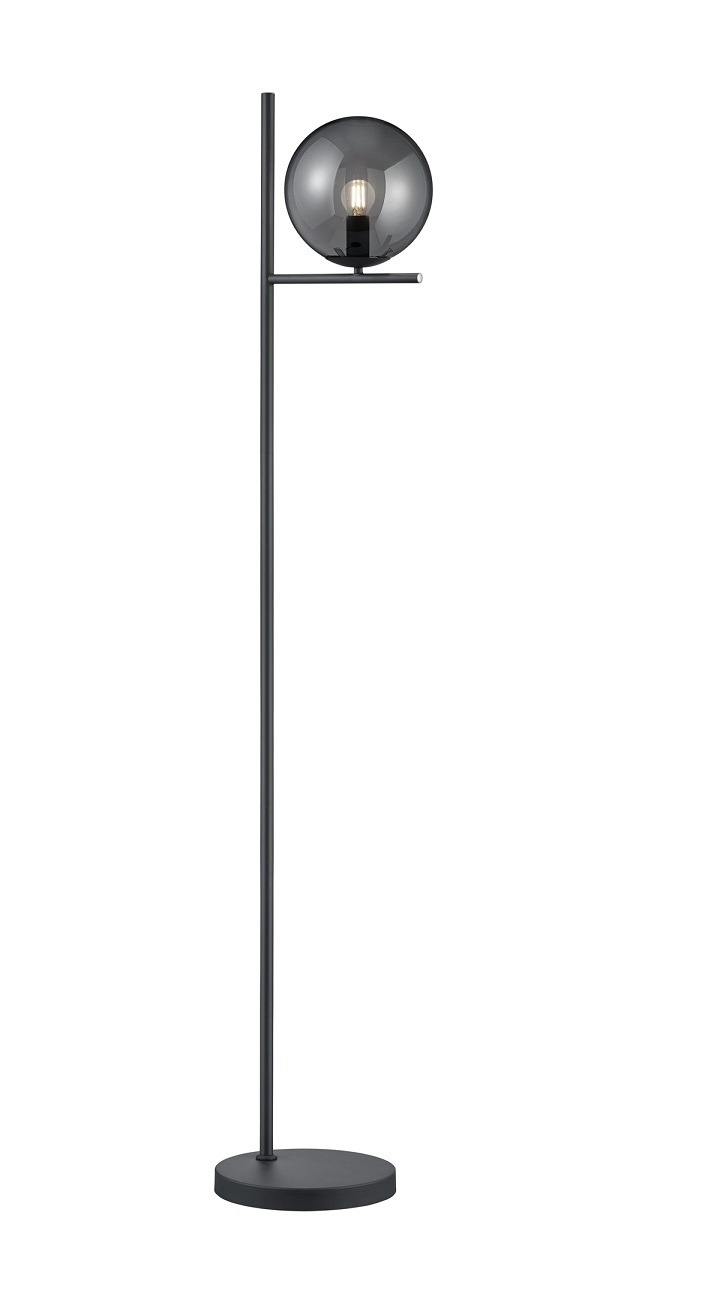 Trio Leuchten 402000142 PURE - Šedá stojací lampa s kulatým skleněným stínidlem 1 x E14, 150cm