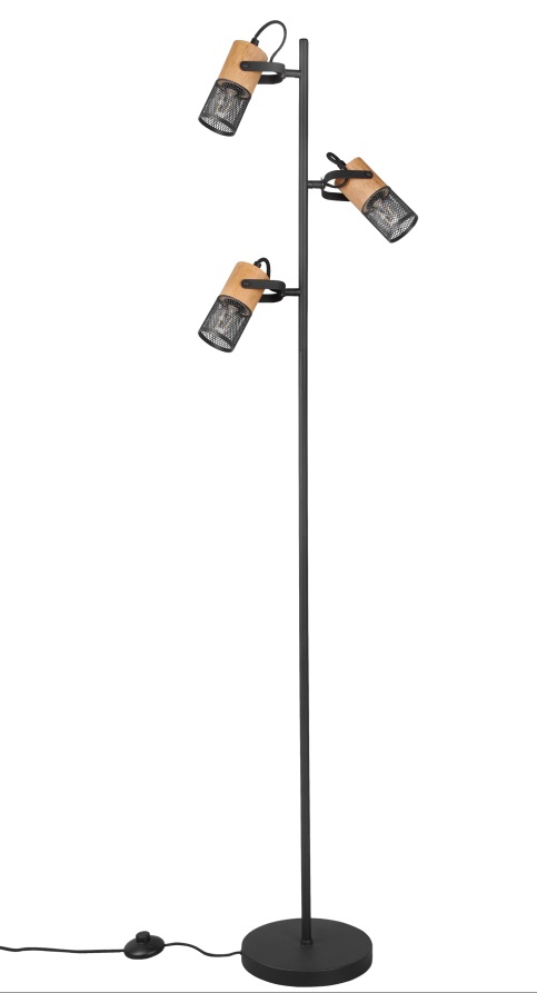 Trio Leuchten 404300332 TOSH - Trojramenná stojací lampa s dřevěnými prvky 3 x E14, výška 150cm