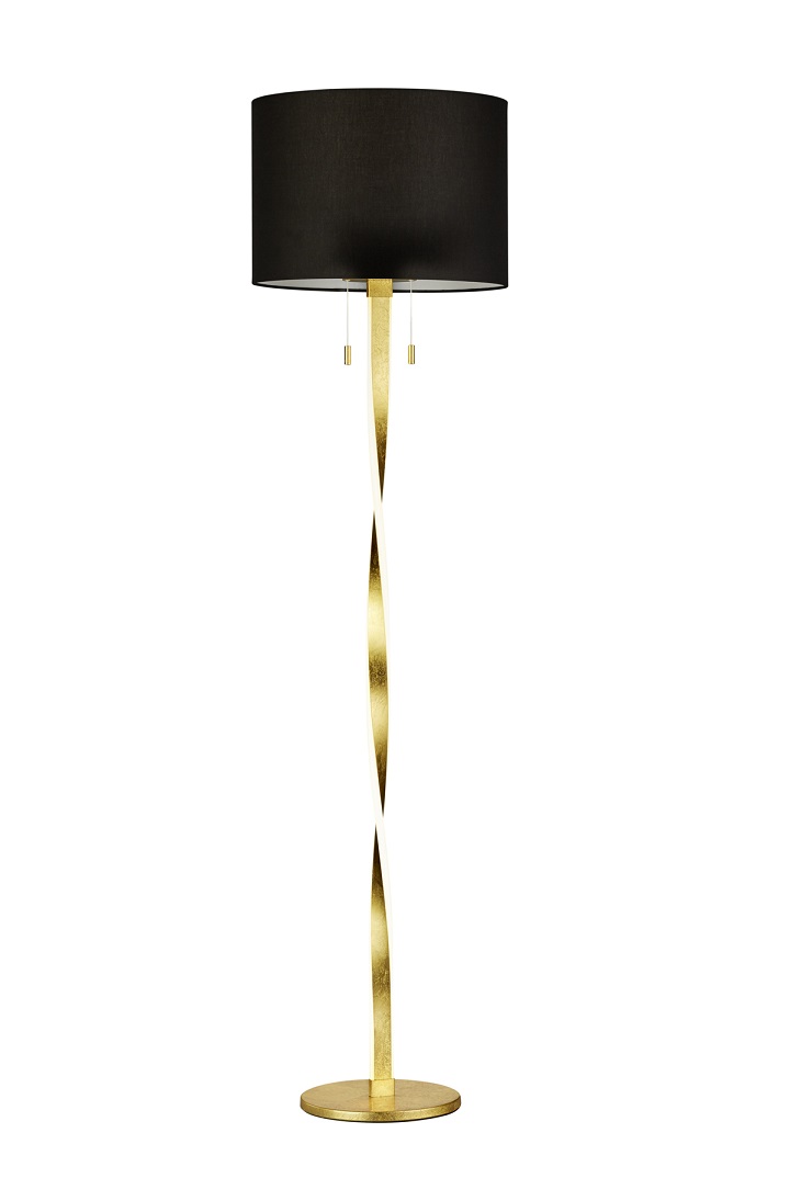 Trio Leuchten 475310379 NANDOR - Moderní zlatá stojací LED lampa s textilním stínidlem a tahovými vypínači 1 x E27 + LED 14W, 3000K, výška 160cm