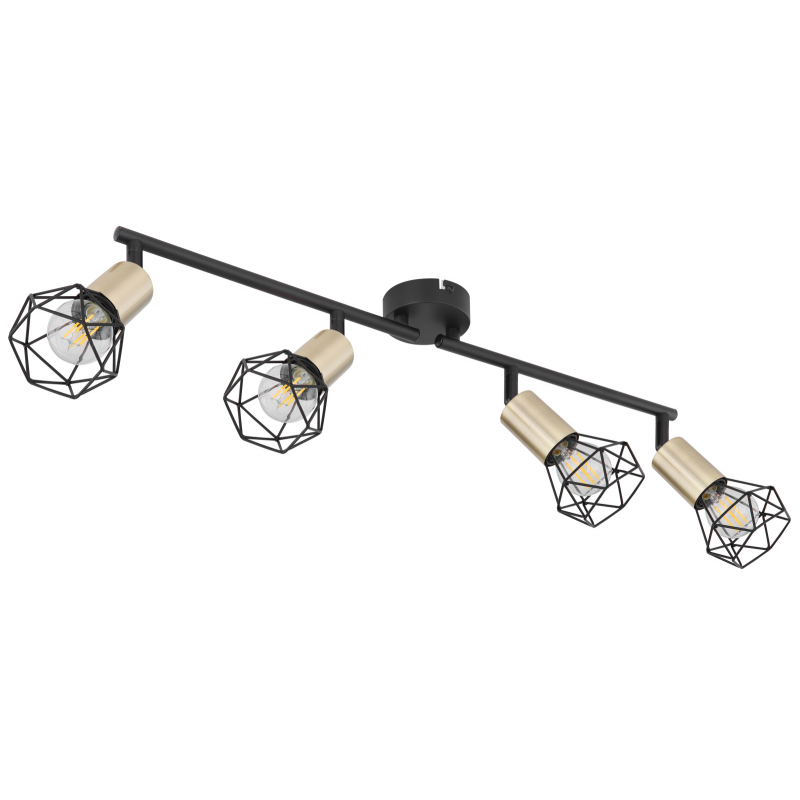 Globo 54802S-4AB XARA - Stropní retro bodové svítidlo v černé a mosazné barvě 4 x E14, 60cm