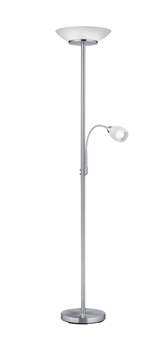 Trio Leuchten R40063107 GERRY - Moderní stojací lampa do obýváku v matném niklu, 2 x E27 + 1x E14, 180cm