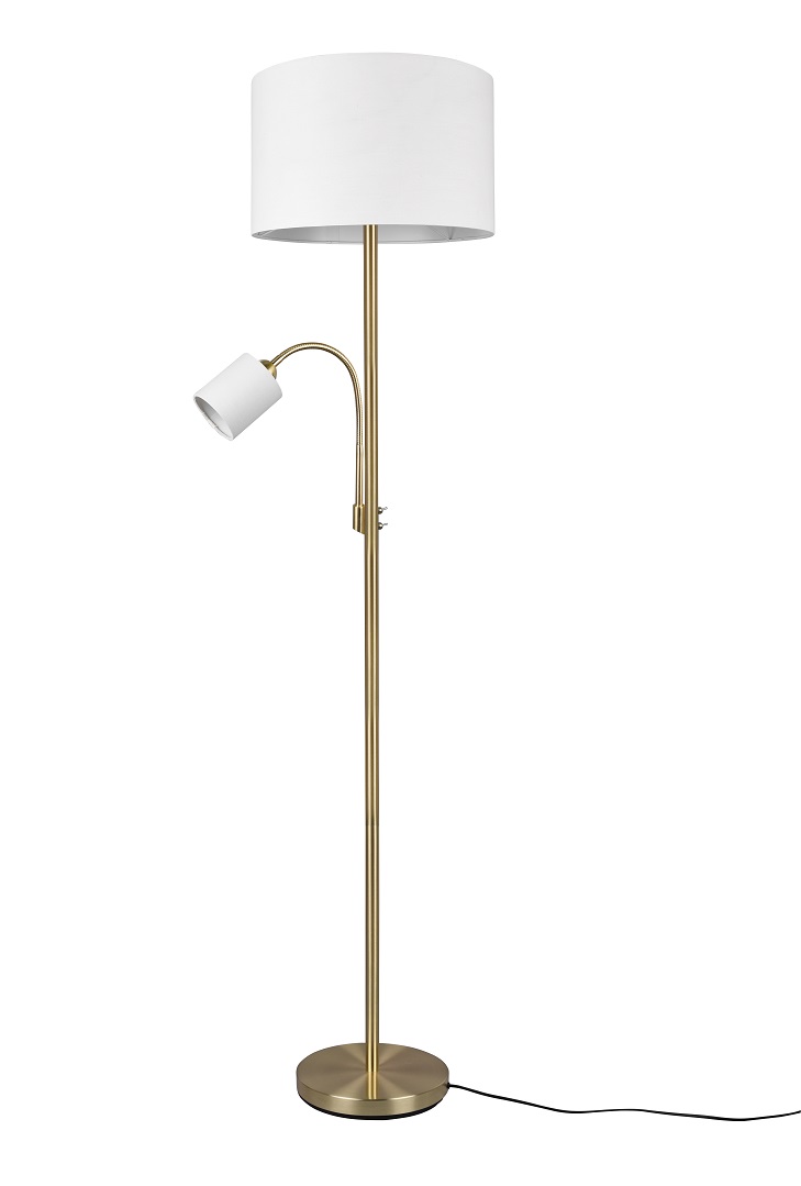 Trio Leuchten 403900208 HOTEL - Moderní stojací lampa se čtecí bodovkou na husím krku, mosazná montura, 170cm