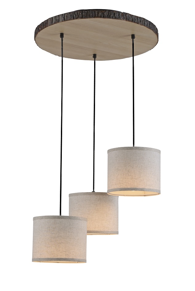 Leuchten Direkt 11236-79 BARK - Závěsný lustr se dřevem a textilními stínidly 3 x E27, Ø 52cm