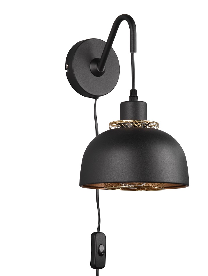 Trio Leuchten R20811732 PUNCH - Nástěnná černá lampa s vypínačem na kabelu, 1 x E27