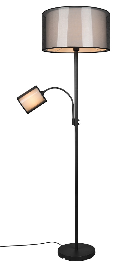 Trio Leuchten 411400232 BURTON - Stojací moderní lampa se čtecím ramenem v černé barvě s dvojtým stínidlem, 174cm
