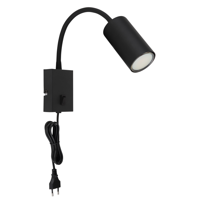 Globo 57911WB ROBBY - Nástěnná čtecí lampa v černé barvě s kabelem do zásuvky, 1 x GU10