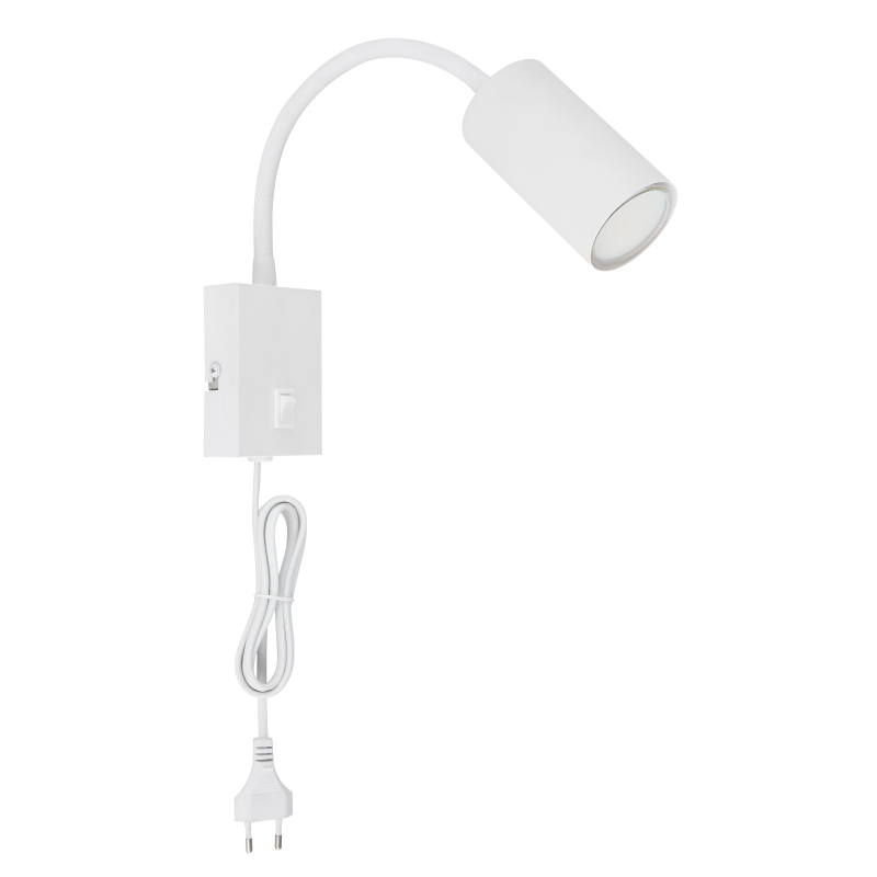 Globo 57911WW ROBBY - Nástěnná čtecí lampa v bílé barvě s kabelem do zásuvky, 1 x GU10