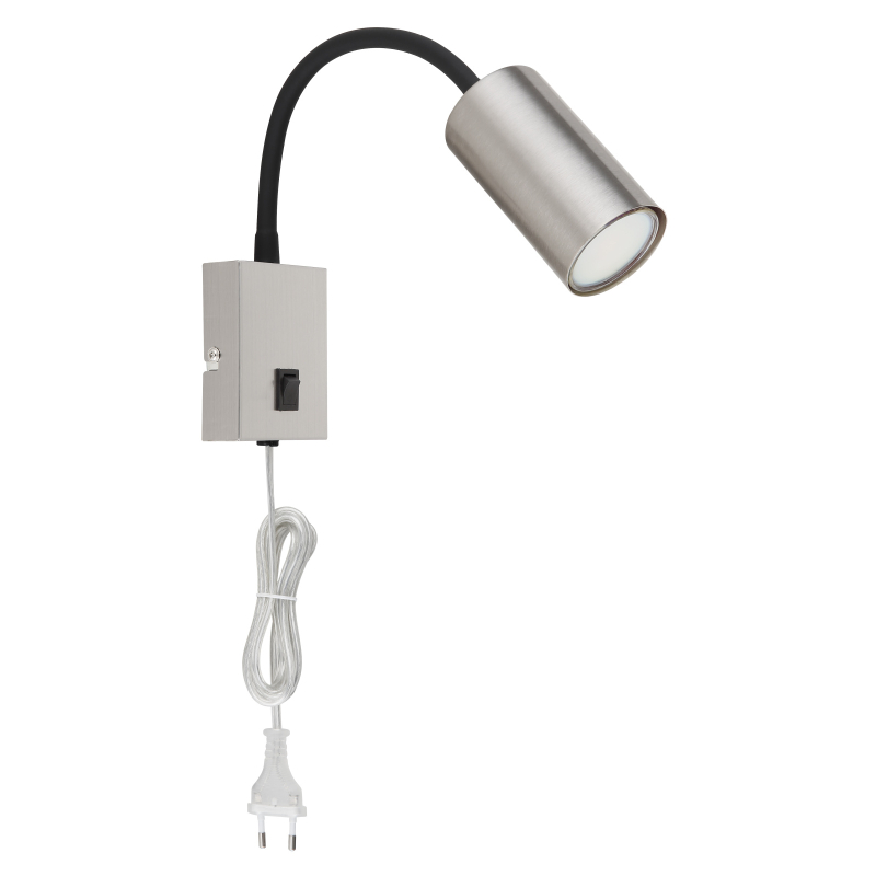 Globo 57911W ROBBY - Nástěnná čtecí lampa v matném niklu s kabelem do zásuvky, 1 x GU10