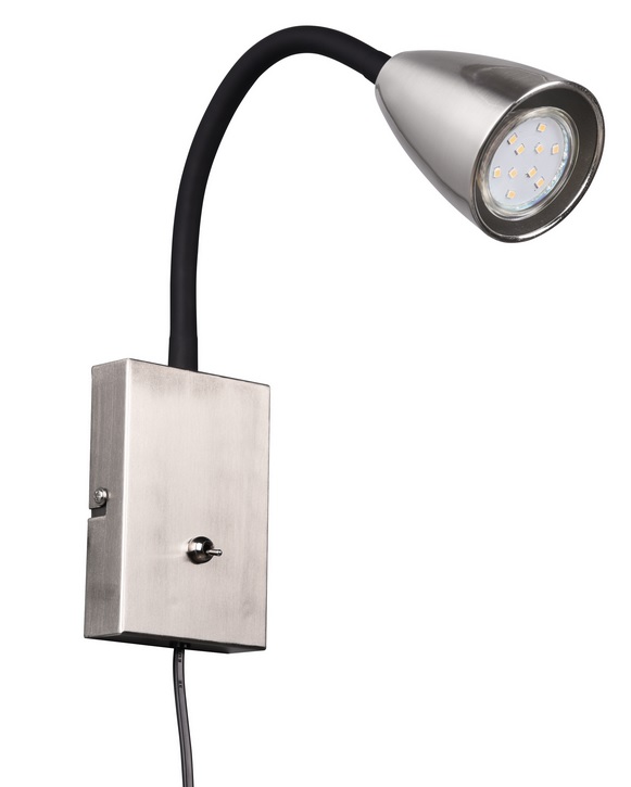 Trio Leuchten 202670107 WANDA - Nástěnná čtecí lampa v matném niklu s kabelem do zásuvky, 1 x GU10