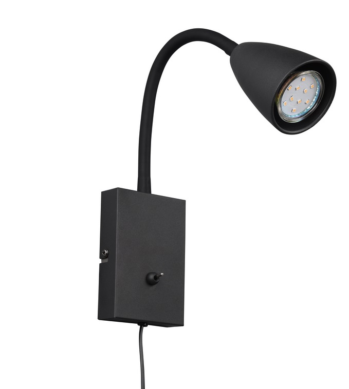 Trio Leuchten 202670132 WANDA - Nástěnná čtecí lampa v černé barvě s kabelem do zásuvky, 1 x GU10