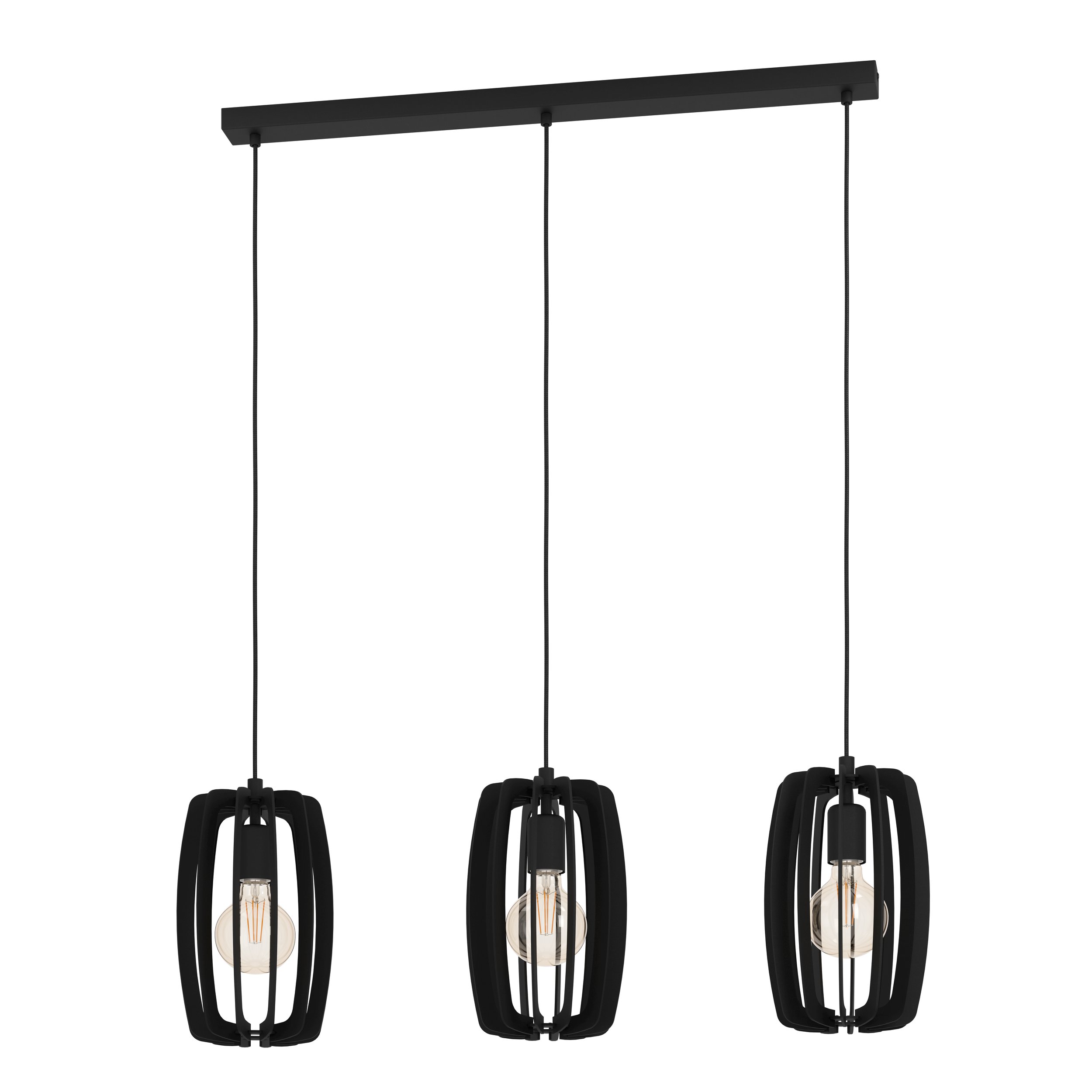 Eglo 900505 BAJAZZARA - Závěsné dřevěné svítidlo v černé barvě, 3 x E27, šířka 89cm
