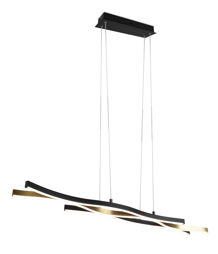 Trio Leuchten 341210308 BLAZE - Závěsný lustr stmívatelný klasickým vypínačem, LED 38W, 2300+3000+4000K, 107cm, mosaz + černá