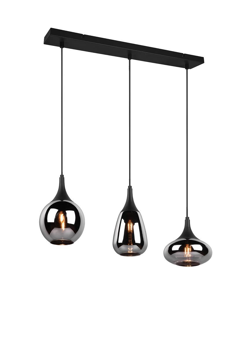 Trio Leuchten 317000332 LUMINA - Závěsné svítidlo s kouřovými stínidly nad jídelní stůl, 3 x E14, šířka 68cm