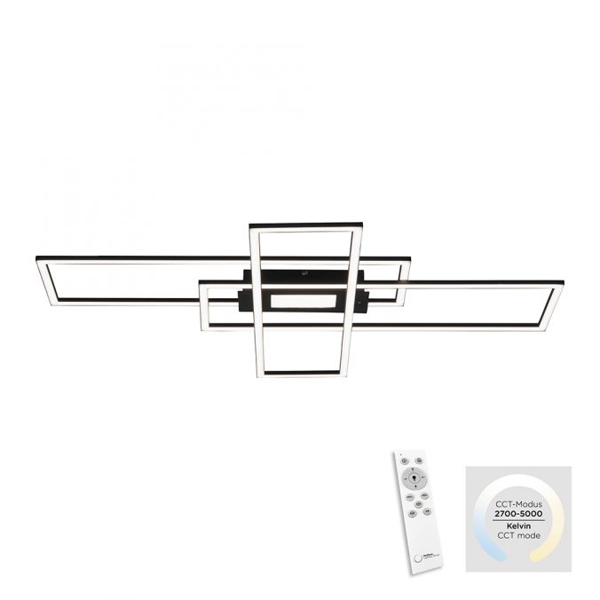 Leuchten Direkt 14693-18 ASMIN - LED stropní stmívatelné svítidlo v černé barvě s dálkovým ovladačem, LED 50W, 2700-5000K, 99 x 69cm