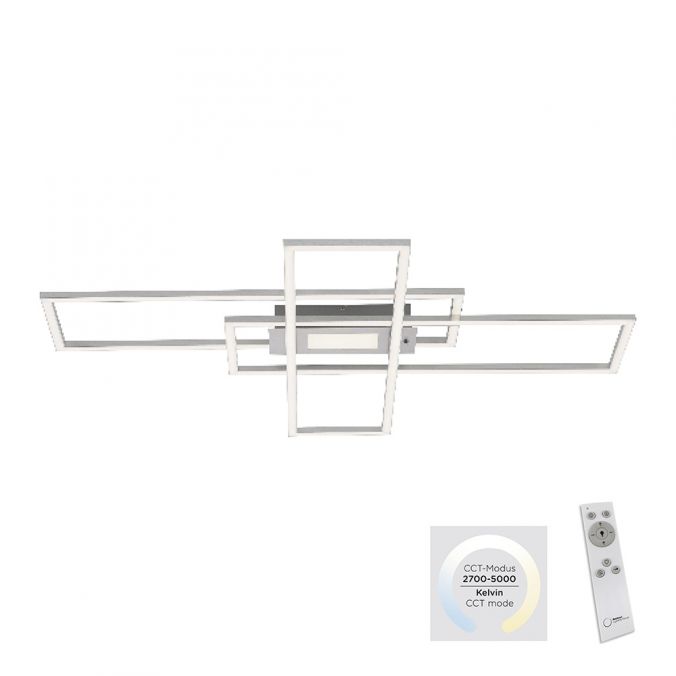 Leuchten Direkt 14693-55 ASMIN - LED stropní stmívatelné svítidlo ve stříbrné barvě s dálkovým ovladačem, LED 50W, 2700-5000K, 99 x 69cm
