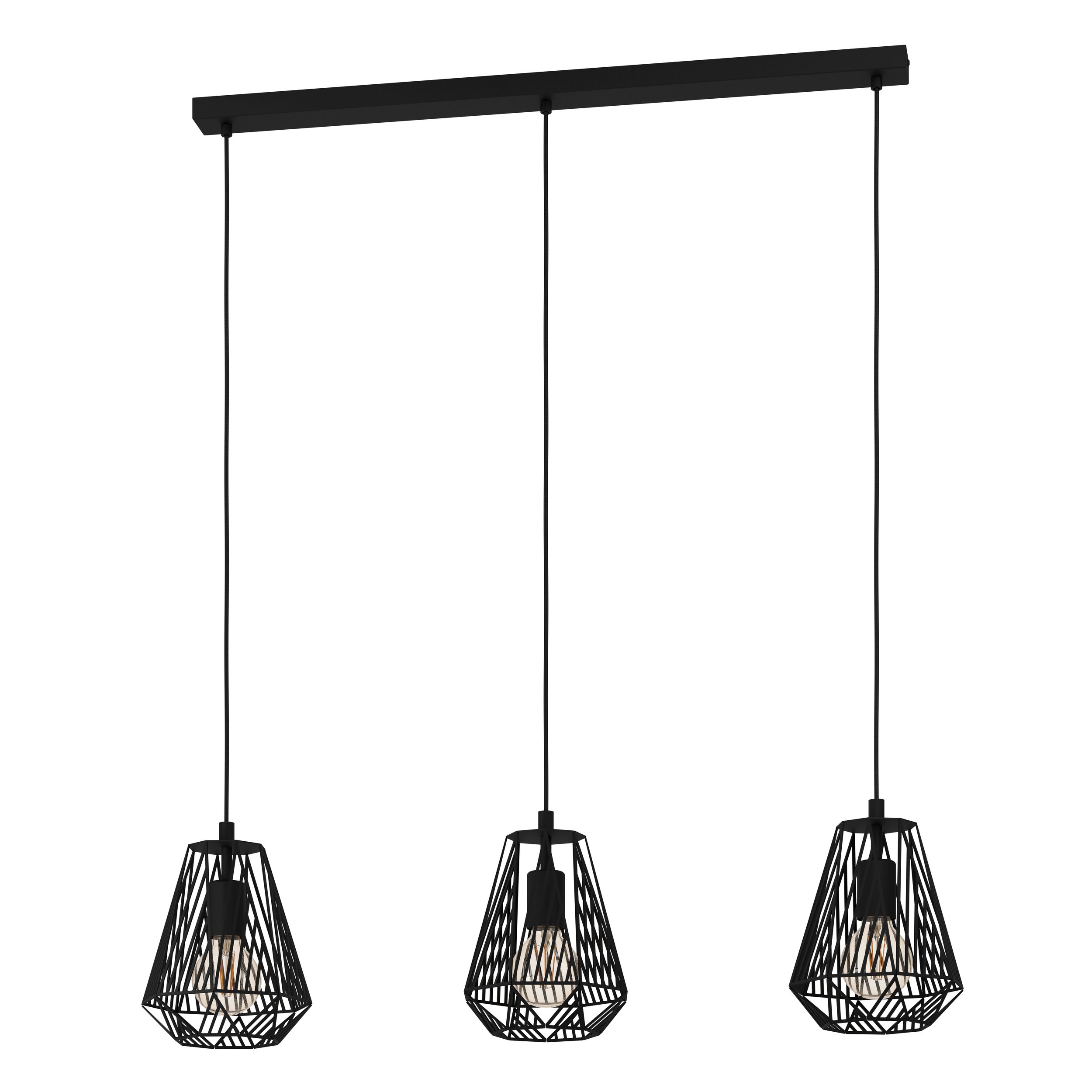 Eglo 43693 STYPE - Závěsný retro lustr v černé barvě nad jídelní stůl, 3 x E27, 96cm