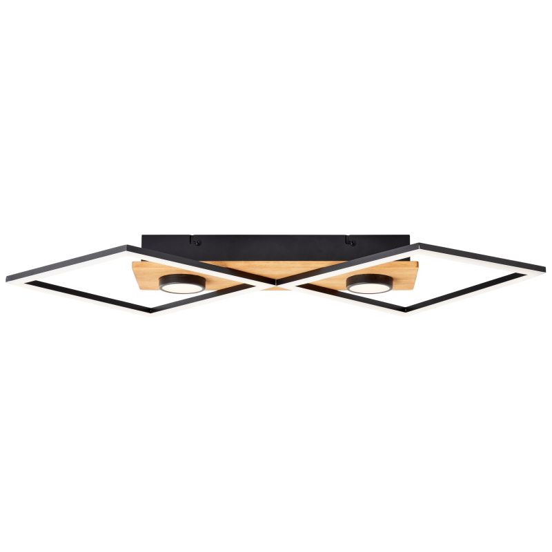 Brilliant G99756/76 WOODBRIDGE - LED moderní stropní lustr v černé barvě s dřevěnou monturou, stmívatelné vypínačem, LED 32W, 3000K, 70 x 35cm