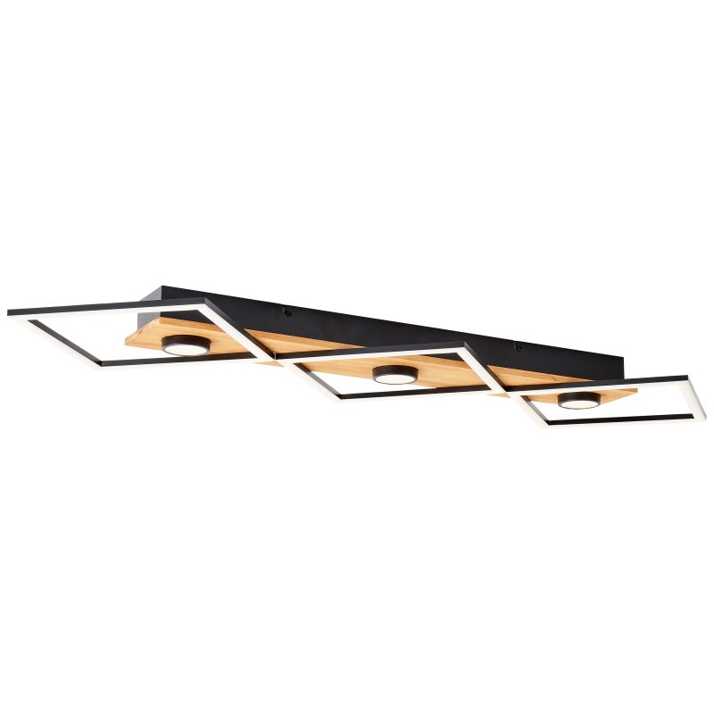 Brilliant G99757/76 WOODBRIDGE - LED moderní stropní lustr v černé barvě s dřevěnou monturou, stmívatelné vypínačem, LED 50W, 3000K, 106 x 35cm