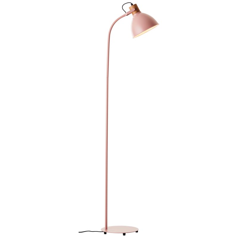 Brilliant 94556/04 ERENA - Industriální stojací lampa se dřevěným prvkem, pastelově růžová, 1 x E27, 150cm