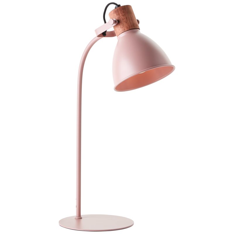 Brilliant 94555/04 ERENA - Industriální stolní lampa se dřevěným prvkem, pastelově růžová, 1 x E27, 52cm