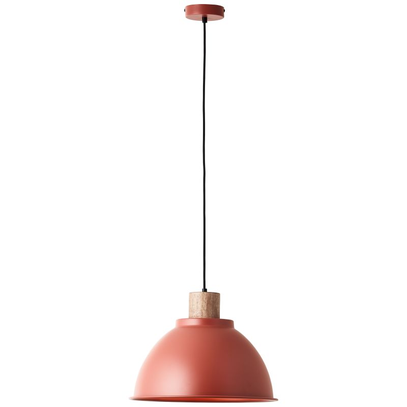 Brilliant 99836/01 ERENA - Industriální závěsný lustr na lanku s dřevěným prvkem v červené barvě, Ø 38cm