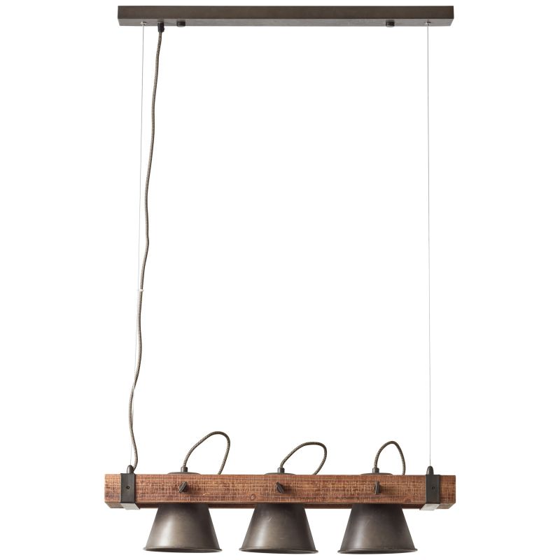 Brilliant 82173/46 PLOW - Závěsná industriální lampa ve tmavé barvě se dřevem, 3 x E27, 70cm