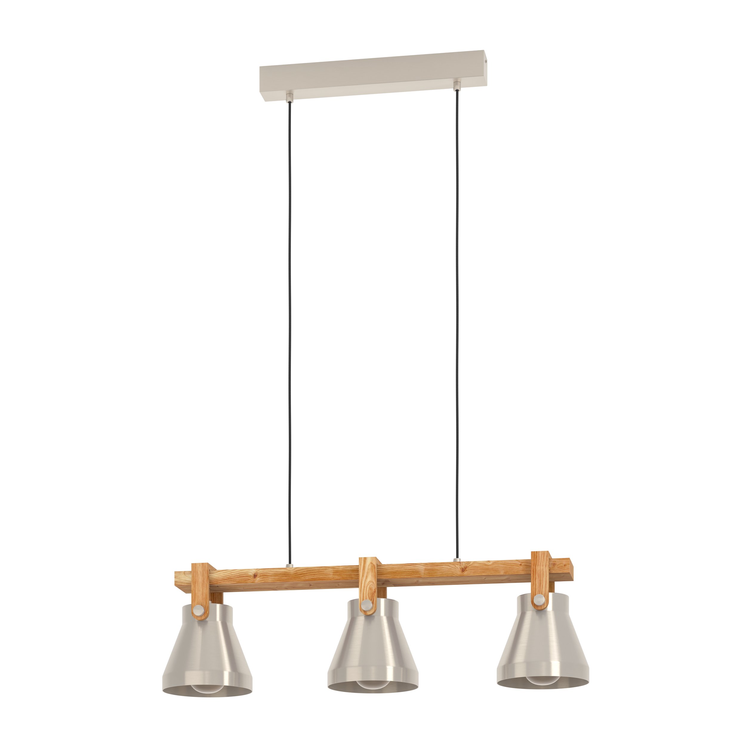Eglo 43952 CAWTON - Závěsný trojramenný lustr nad stůl nebo sedačku se dřevěnou lištou, 3 x E27, 76cm