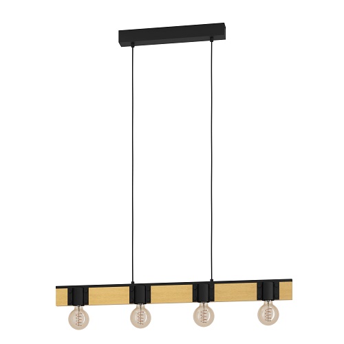 Eglo 43902 BAILRIGG - Závěsný dřevěný lustr na retro žárovky, 4 x E27, 89,5cm