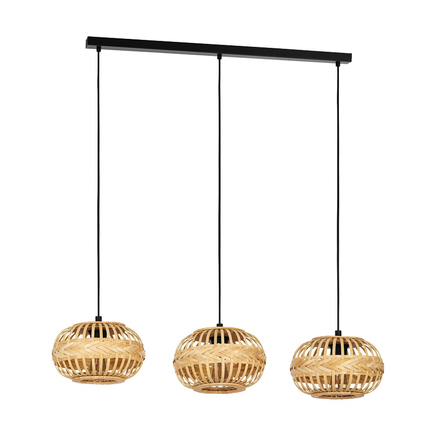Eglo 43863 AMSFIELD 1 - Vintage dřevěný závěsný lustr nad stůl nebo sedačku, 3 x E27, 96cm