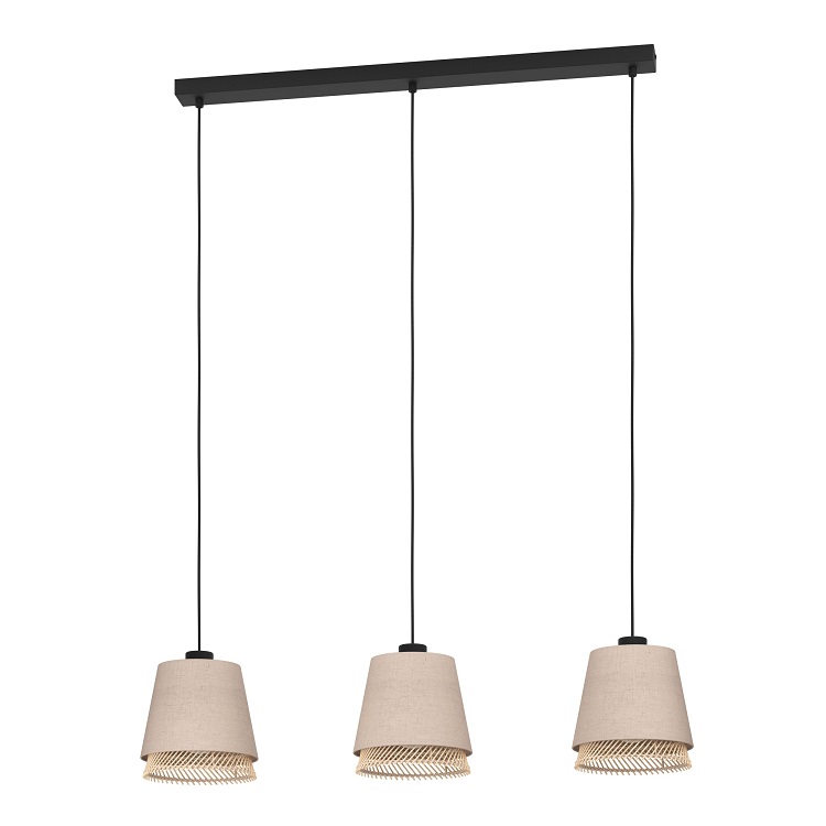 Eglo 43976 TABLEY - Moderní lustr s textilními stínidly se dřevem, 3 x E27, 89cm
