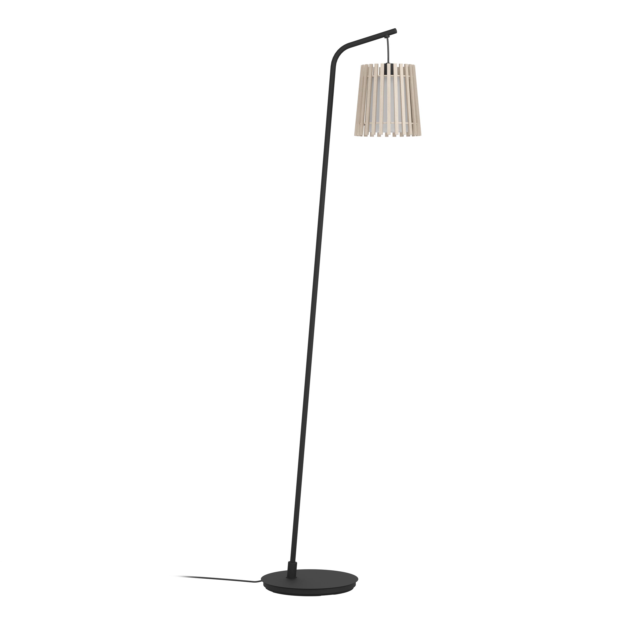 Eglo 900905 FATTORIA - Stojací lampa se dřevěným a textilním stínidlem, 1 x E27, 170cm