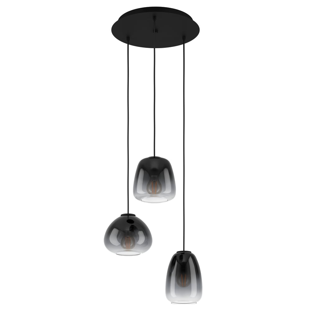 Eglo 900196 AGUILARES - Závěsný trojramenný lustr s černými kouřovými skly, 3 x E27, Ø 43cm