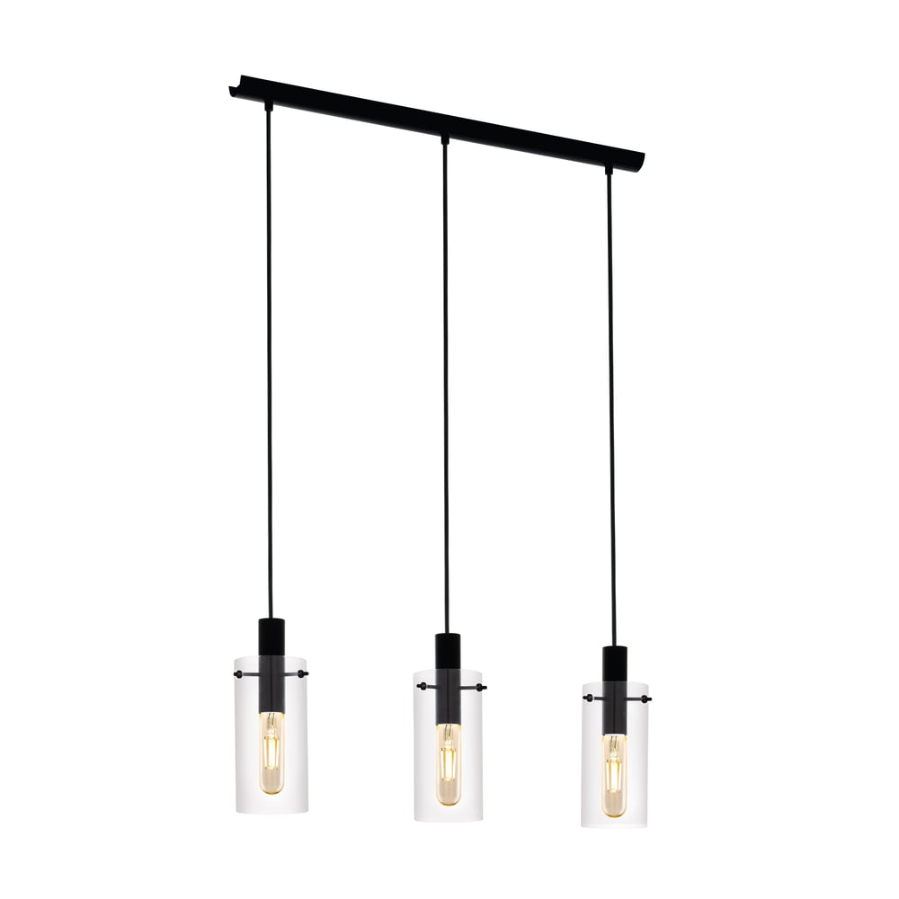 Eglo 97367 MONTEFINO - Závěsné černé svítidlo se skleněnými stínidly, 3 x E27, 73cm