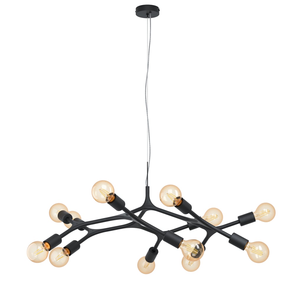 Eglo 98347 BOCADELLA - Závěsné svítidlo z černého kovu 12 x E27, Ø 92cm
